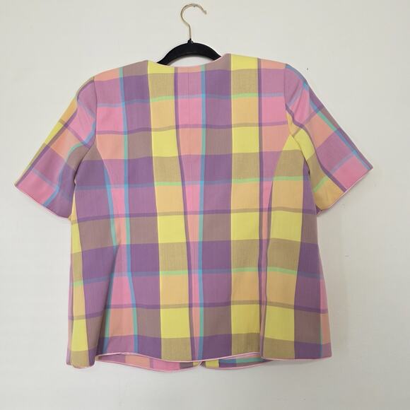 Vtg Plaid Checkered Pastel Blazer Jacket Womens M/L Artsy Retro Pockets Easter - Picture 5 of 8